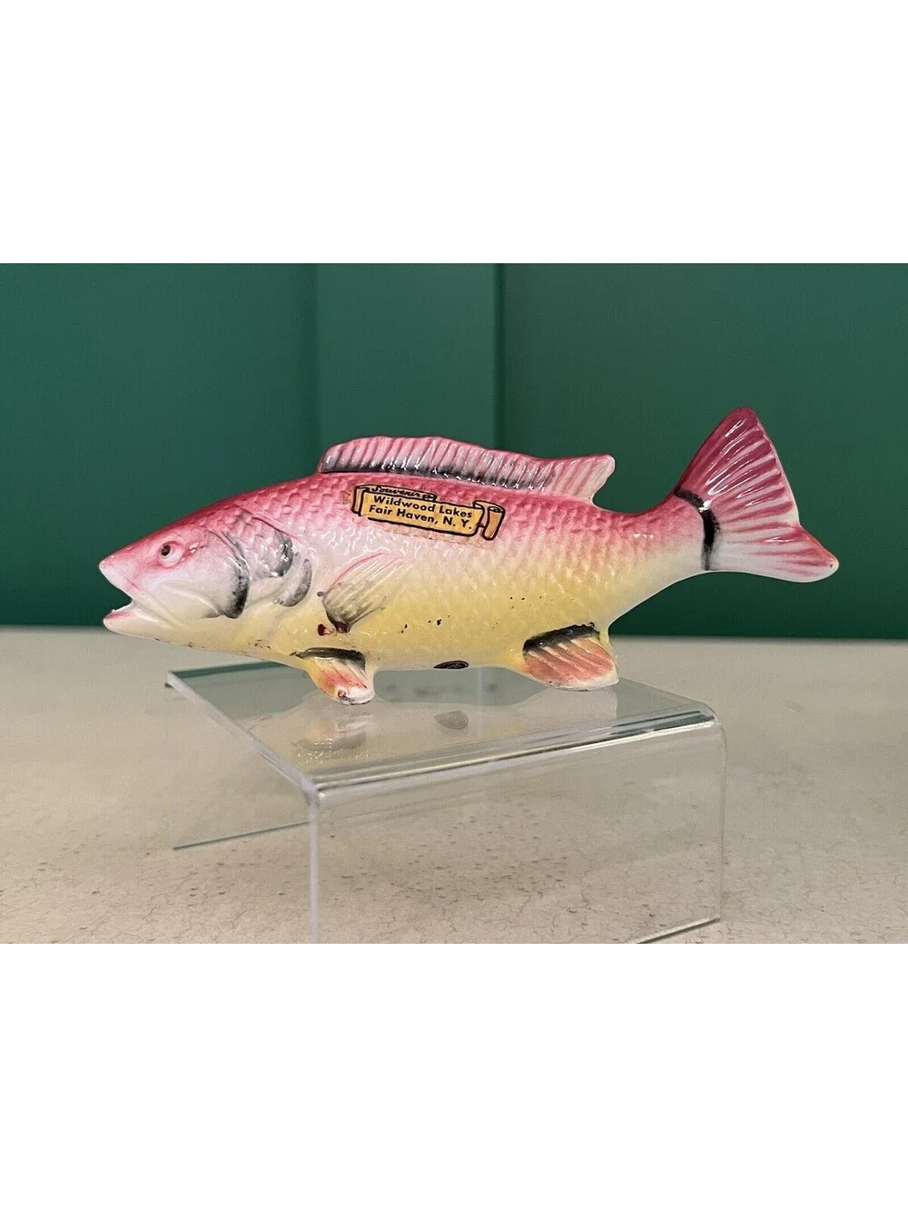 Vintage Pink Fish Salt Shaker Souvenir of  Wildwood Lakes Fair Haven NY